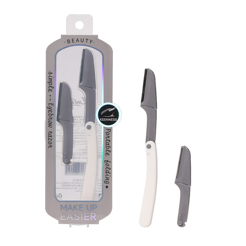 LMLTOP macro protective net folding eyebrow shaping knife, stainless steel eyebrow scraper, replaceable blade head combination JJF05 Item Picture