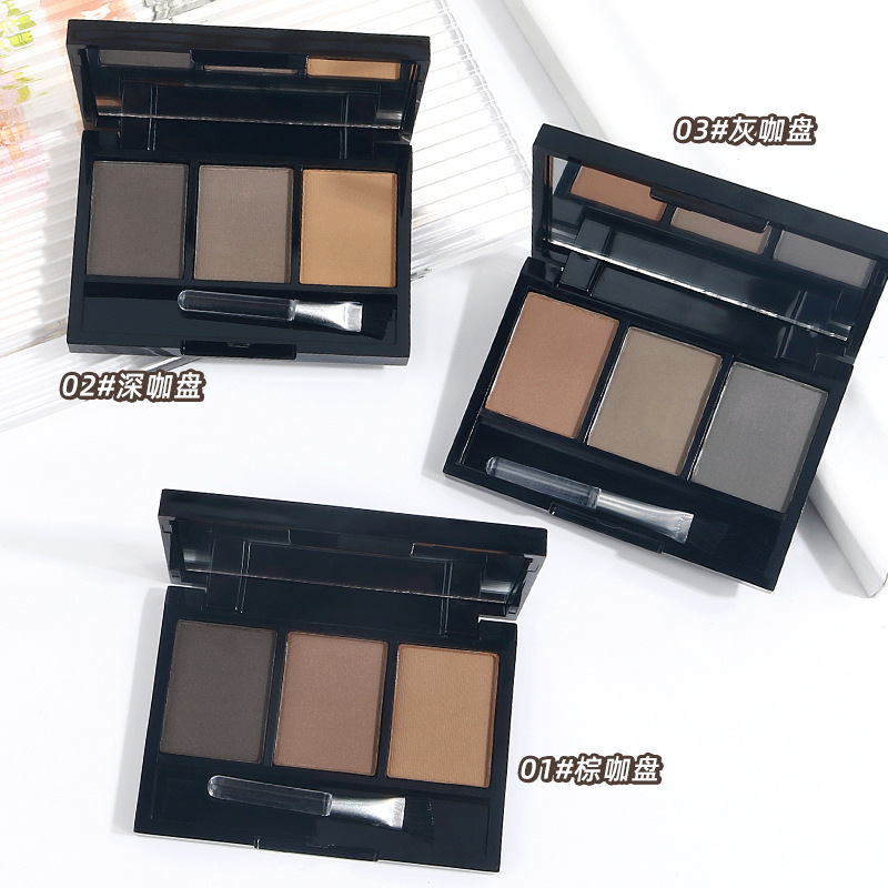 Lamila three-color eyebrow powder is natural, long-lasting, easy to apply, waterproof, sweat-proof, and does not smudge. It is a three-in-one eyeshadow and contouring eyebrow pencil details Picture