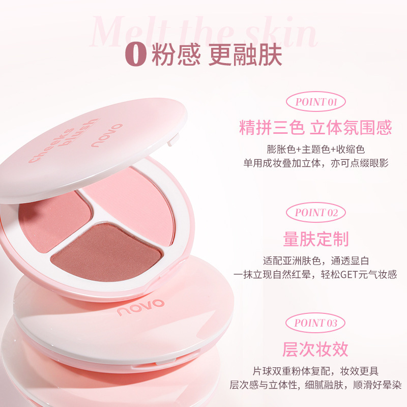 NOVO Mood Three-Color Blush Palette, Natural expansion and contraction, contouring and brightening Three-in-one matte blush details Picture