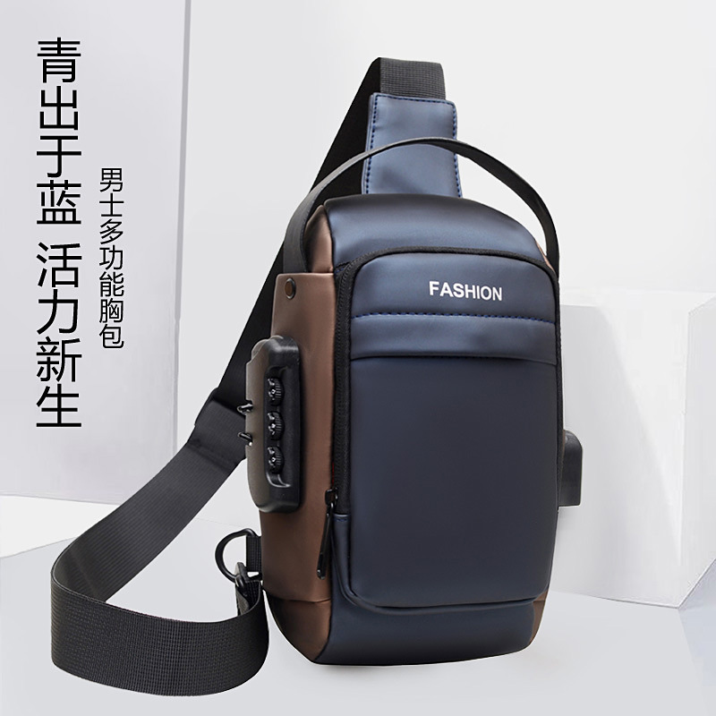 New USB charging crossbody fashionable single-shoulder bag, casual sports anti-theft small backpack, multi-functional password lock chest bag full figure