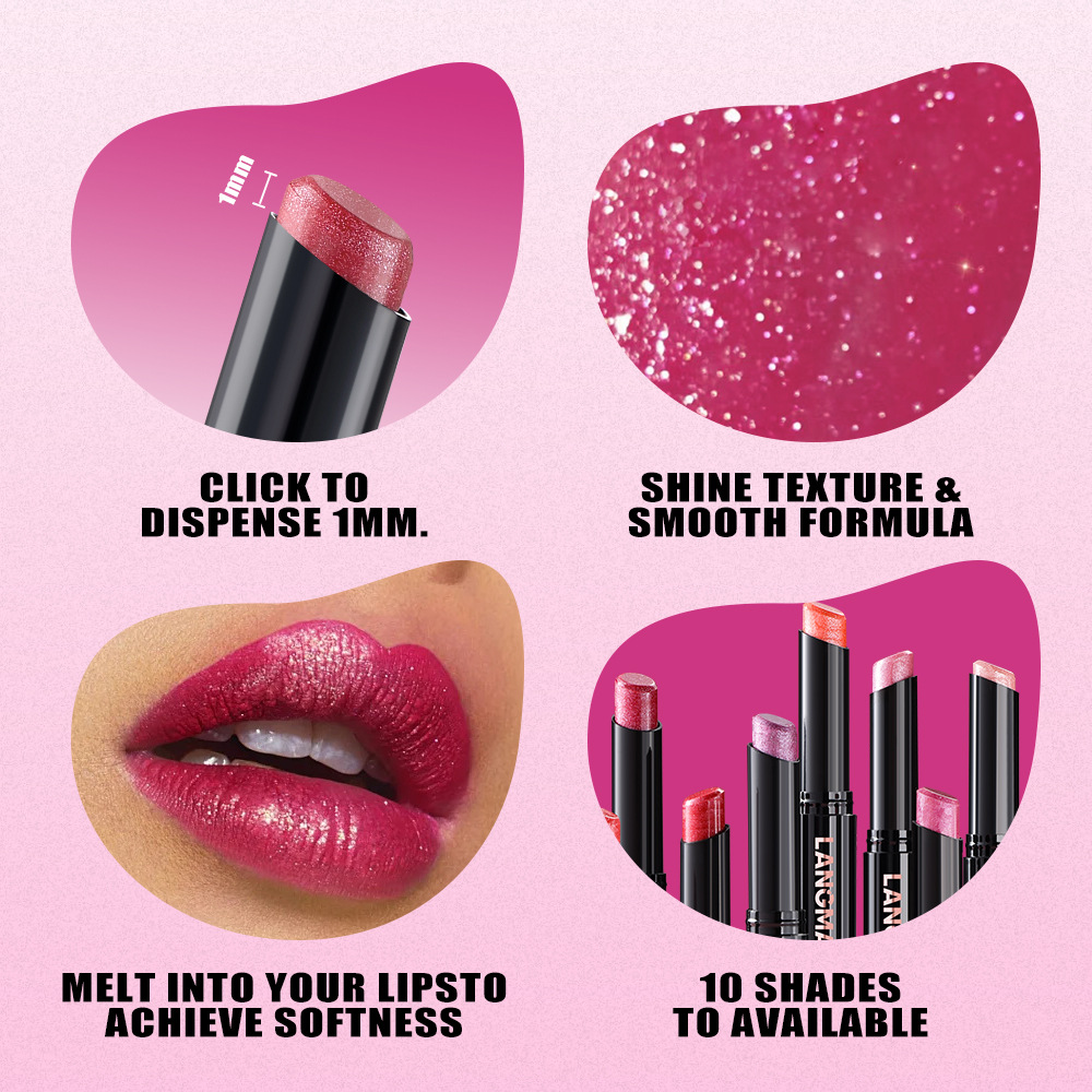 LANGMANNI ten-color bevel pearlescent rotating bevel design lipstick single pack Specification drawing