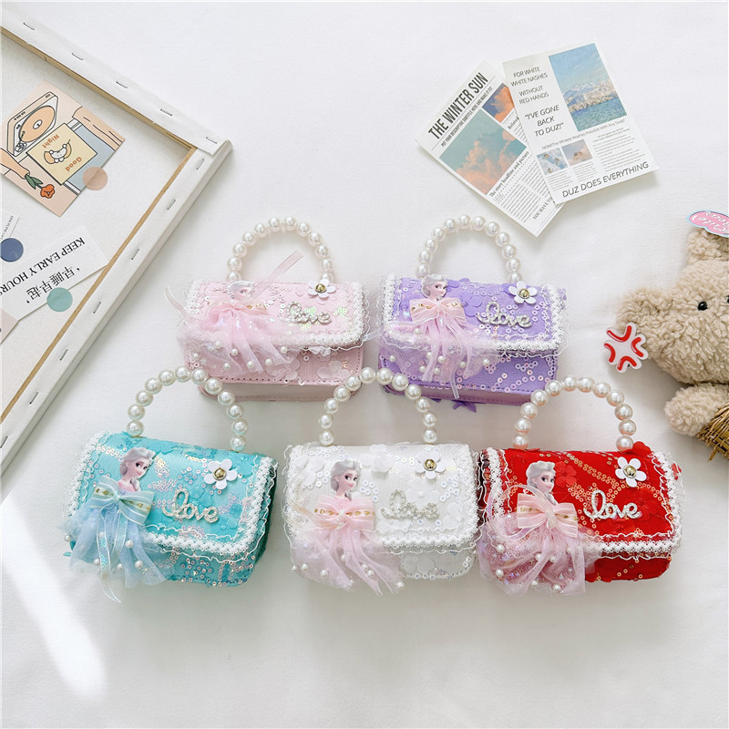 Korean-style fashionable pearl children's bag, little Chanel-style hand-held bag, pearl handbag, cute girl single-shoulder crossbody bag Specification drawing