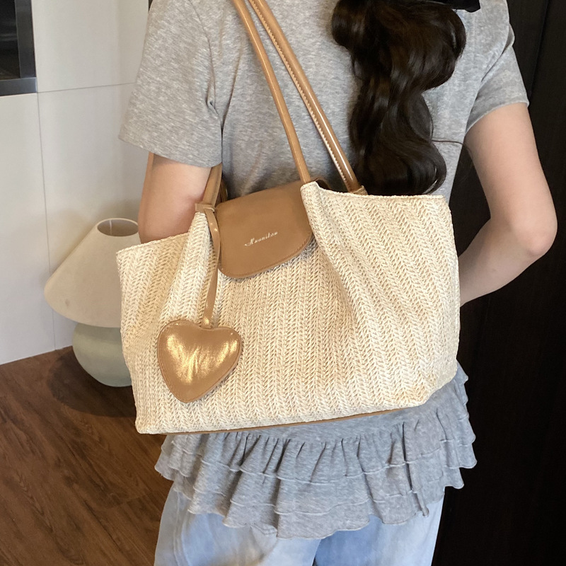 French niche straw woven large-capacity tote bag for women 2025 summer casual vacation beach woven single-shoulder bag trend details Picture