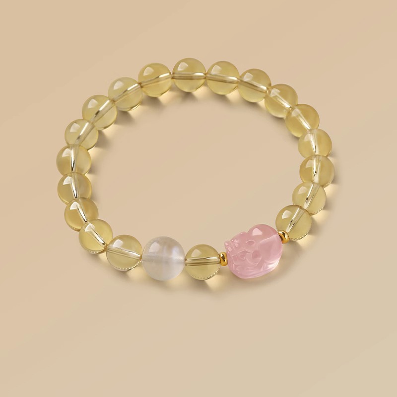 Natural rose quartz PI Xiu crystal bracelet for women, new Chinese-style traditional Chinese style jewelry, niche high-end ethnic style yellow crystal bracelet 369 Specification drawing
