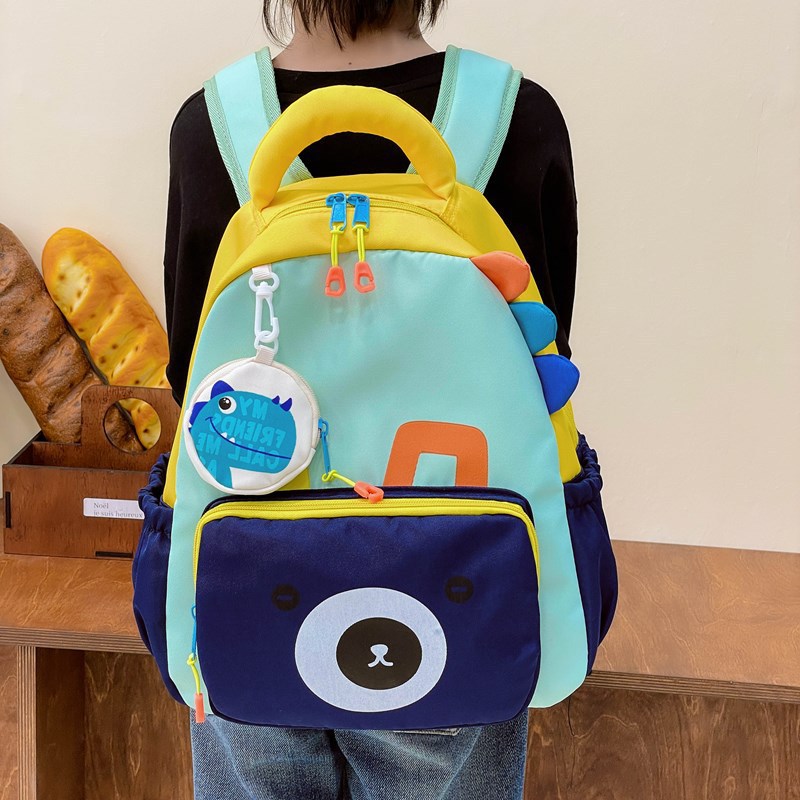 New cute dinosaur backpacks for kindergarten boys and girls, Korean-style color-blocking travel children's backpacks full figure