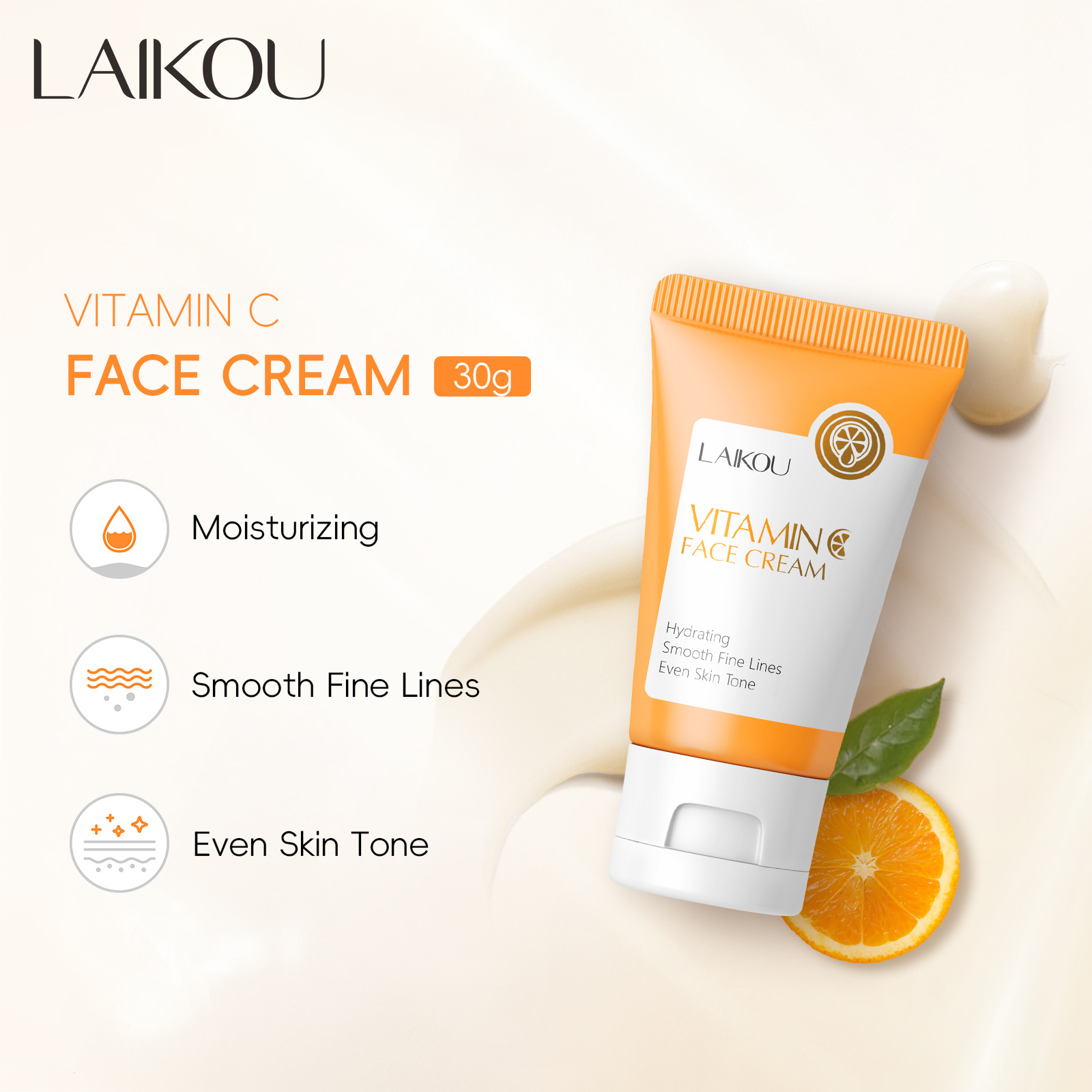 Cross-border LAIKOU Vitamin c Cream 30g Hydrating, Moisturizing and brightening Skin care product Orange Cream manufacturer's wholesale in stock full figure