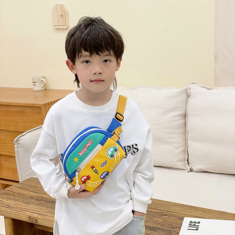 Children's bags, cute cartoon car prints, boys' and girls' crossbody bags, chest bags, kindergarten baby gift bags details Picture