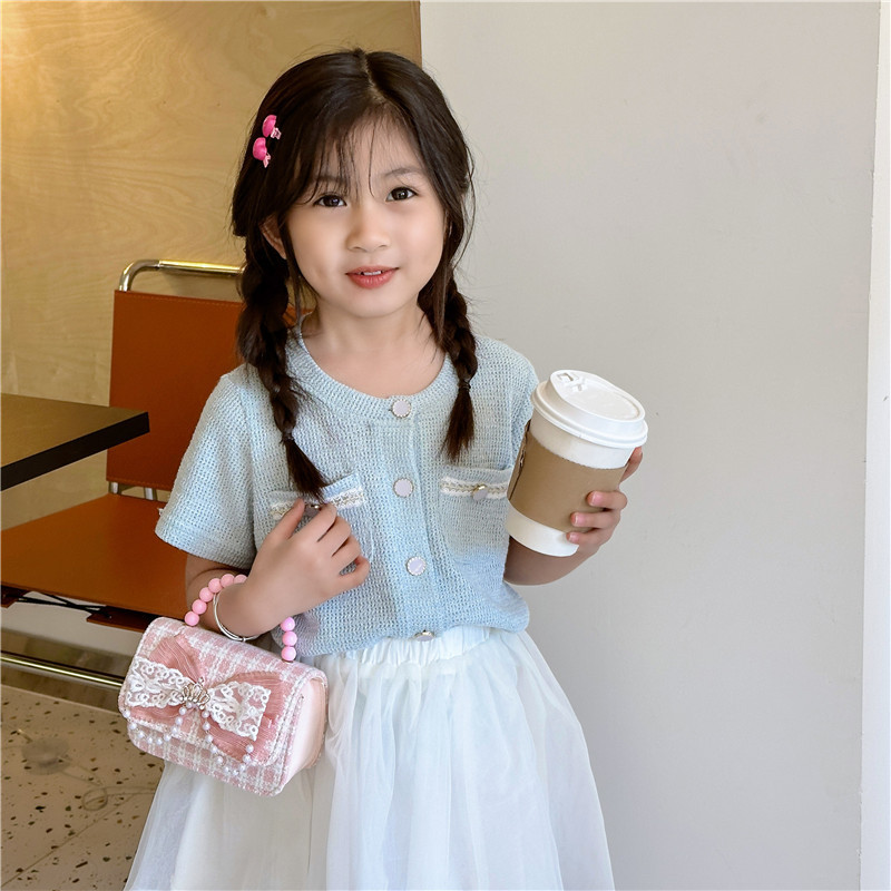 The 2024 new style of fashionable and cute children's single-shoulder bag, checkered pearl small bag, stylish girl crossbody bag, large capacity and trendy Specification drawing