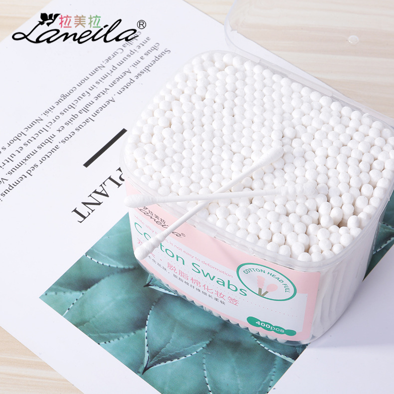 La Meila Double-headed dual-purpose cotton swab 400, spiral round head paper stick, paper shaft cotton swab, cosmetic cotton swab B0141 details Picture