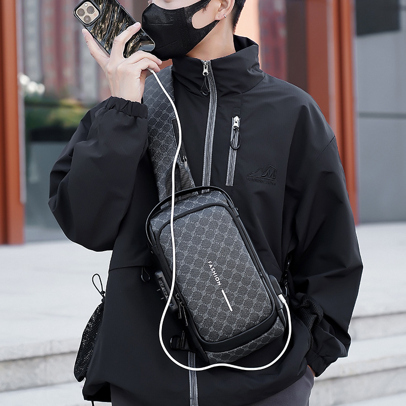 Anti-theft password lock single-shoulder backpack, best-selling men's chest bag, crossbody bag, water-resistant storage bag, outdoor chest bag full figure