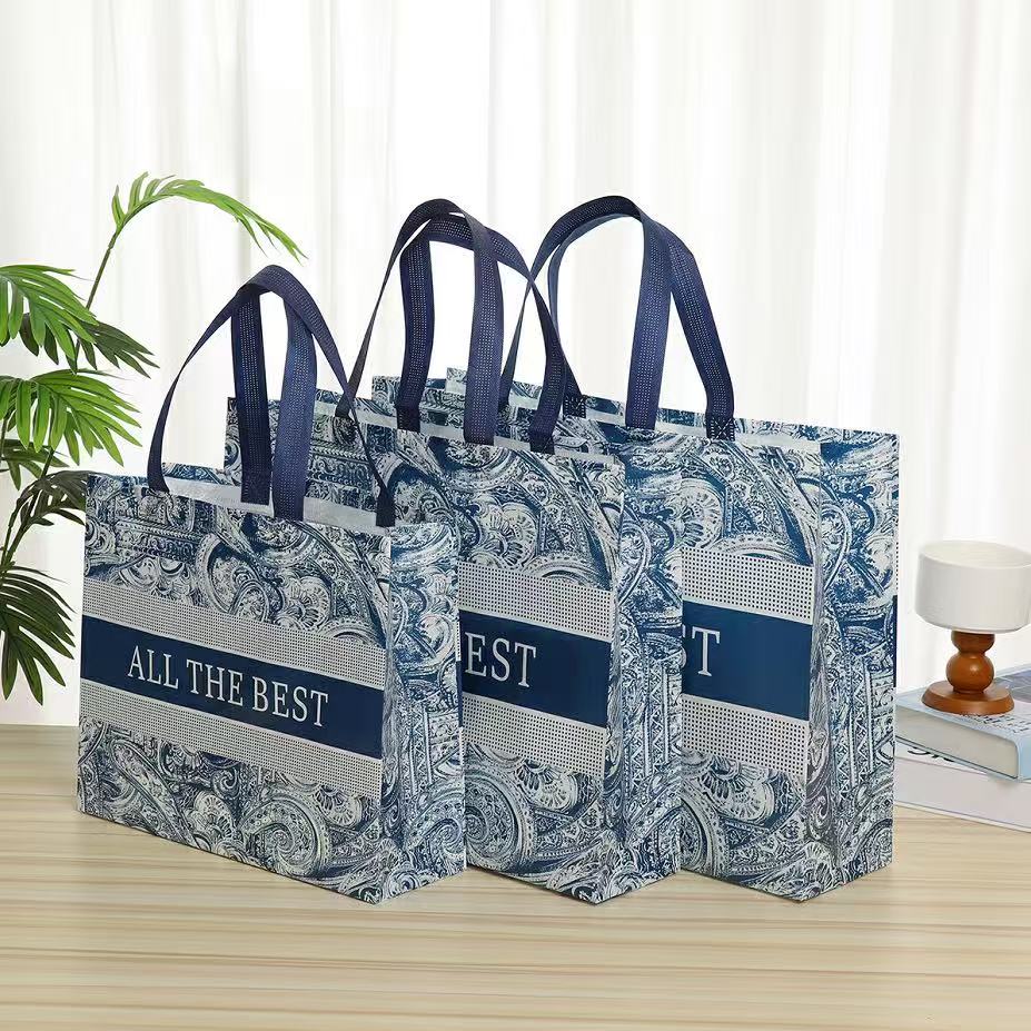 创意彩色无纺布覆膜袋子 餐饮酒水食品外卖袋超市收纳折叠购物袋