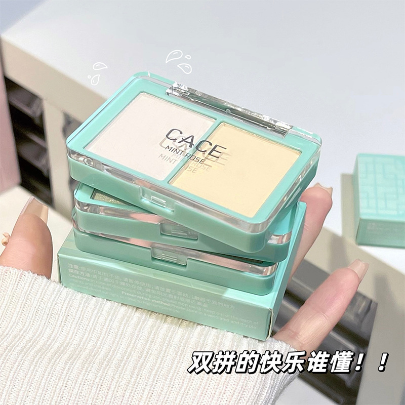 The new mint and rose dual-color high-gloss powder is a best-selling product in Southeast Asia's foreign trade. It is a two-tone beauty product available in three colors with a slight flash Specification drawing