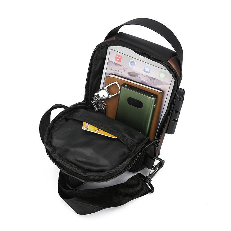 USB charging bestseller crossbody fashionable single-shoulder bag, casual sports anti-theft small backpack, multi-functional password lock chest bag Item Picture