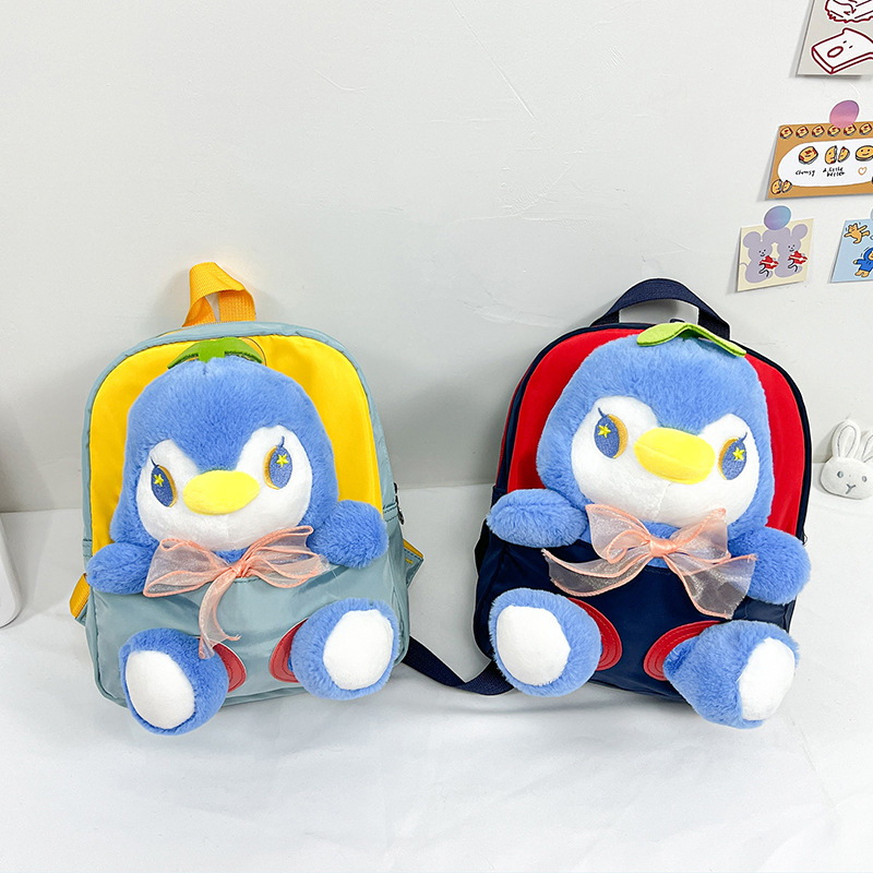 Children's schoolbag cartoon doll backpack 2022 New style fashionable and cute color-blocking plush small backpack for boys and girls full figure