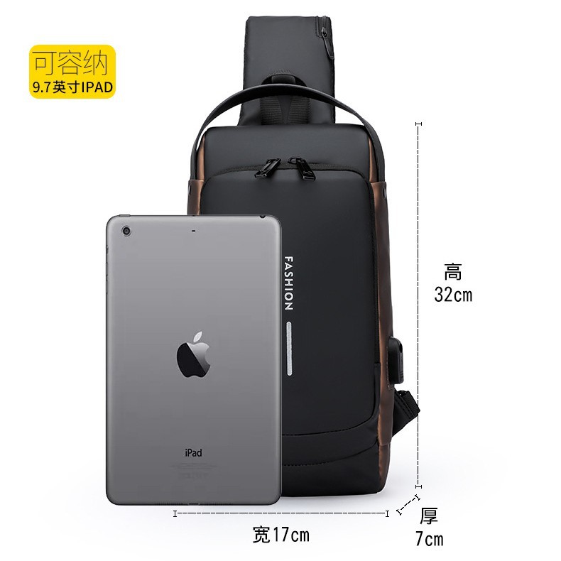 Motorcycle chest bag, USB charging, men's single-shoulder crossbody bag, casual multi-functional waist bag, anti-theft and waterproof backpack, export bag details Picture