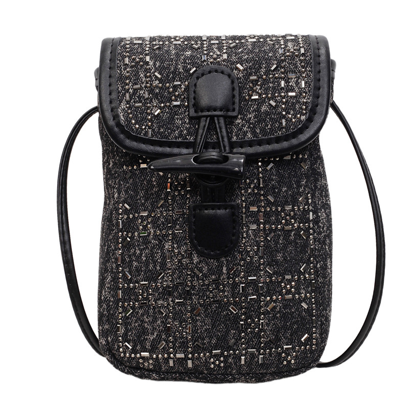 Summer's trendy denim small bag for women, 2025 new style fashionable shiny diamond phone bag, casual and high-quality single-shoulder crossbody bag Item Picture