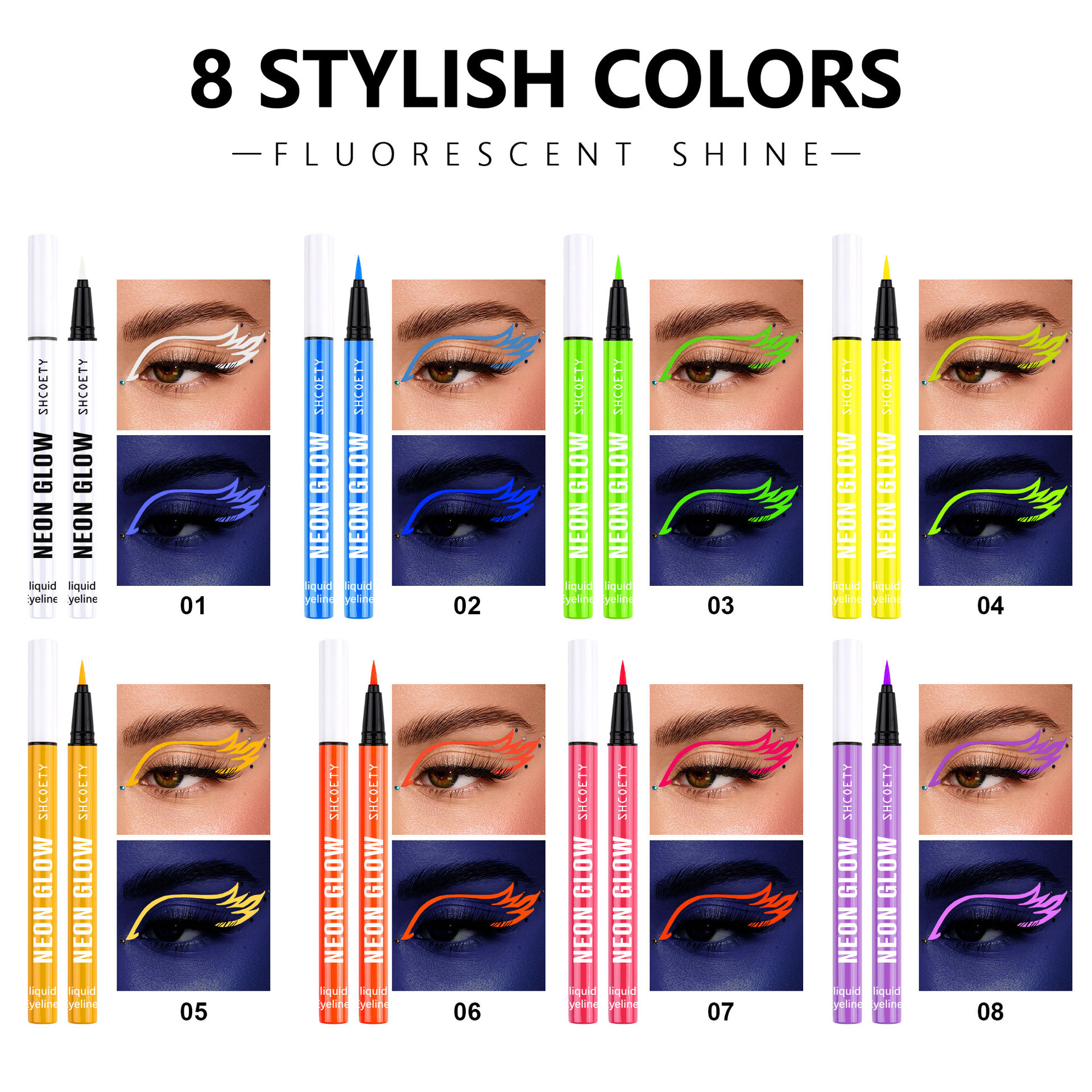 SHCOETY Colored Fluorescent Eyeliner Pen Set, matte luminous eyeliner liquid, painted face color, waterproof and sweat-proof cross-border details Picture