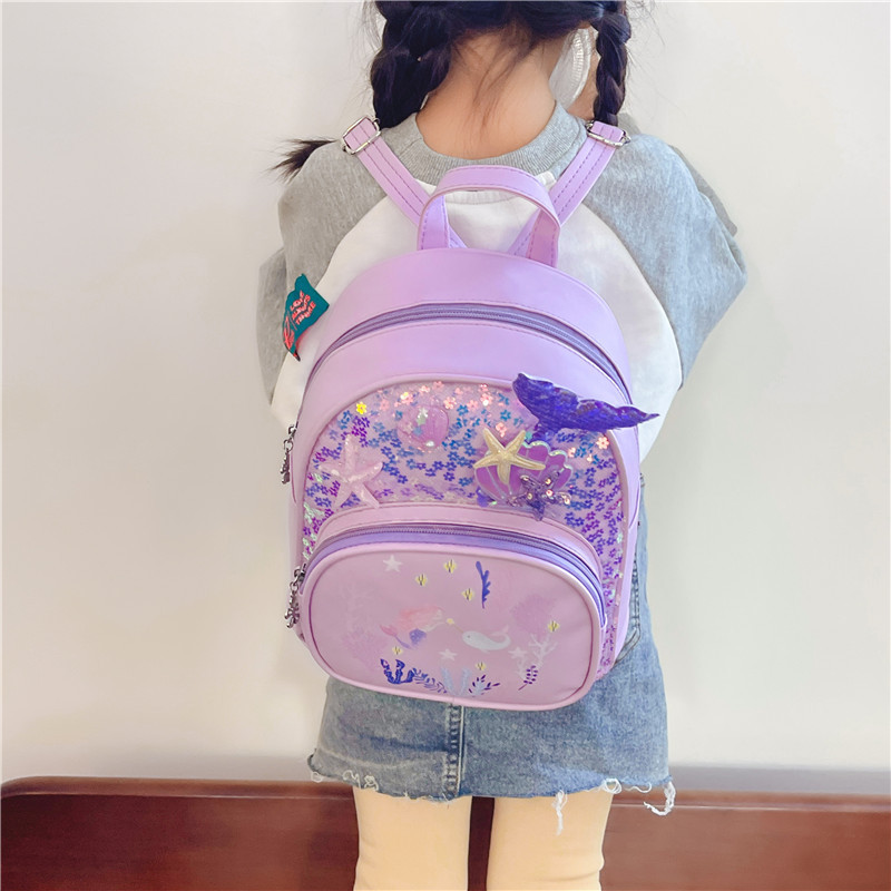The 2025 new PU children's backpack, mermaid, fashionable and stylish, single-shoulder bag, girl, princess, kindergarten backpack trend details Picture