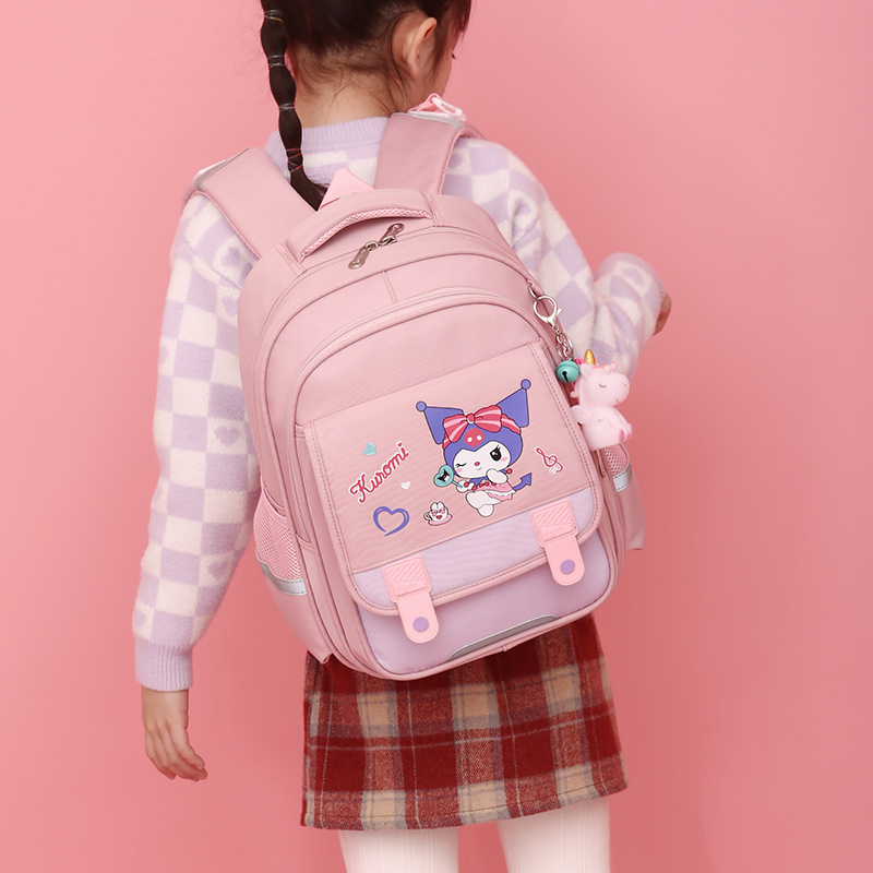 The new Kuromi schoolbag is a high-appearance-level cartoon color-blocking printed children's backpack for girls in grades one and two full figure
