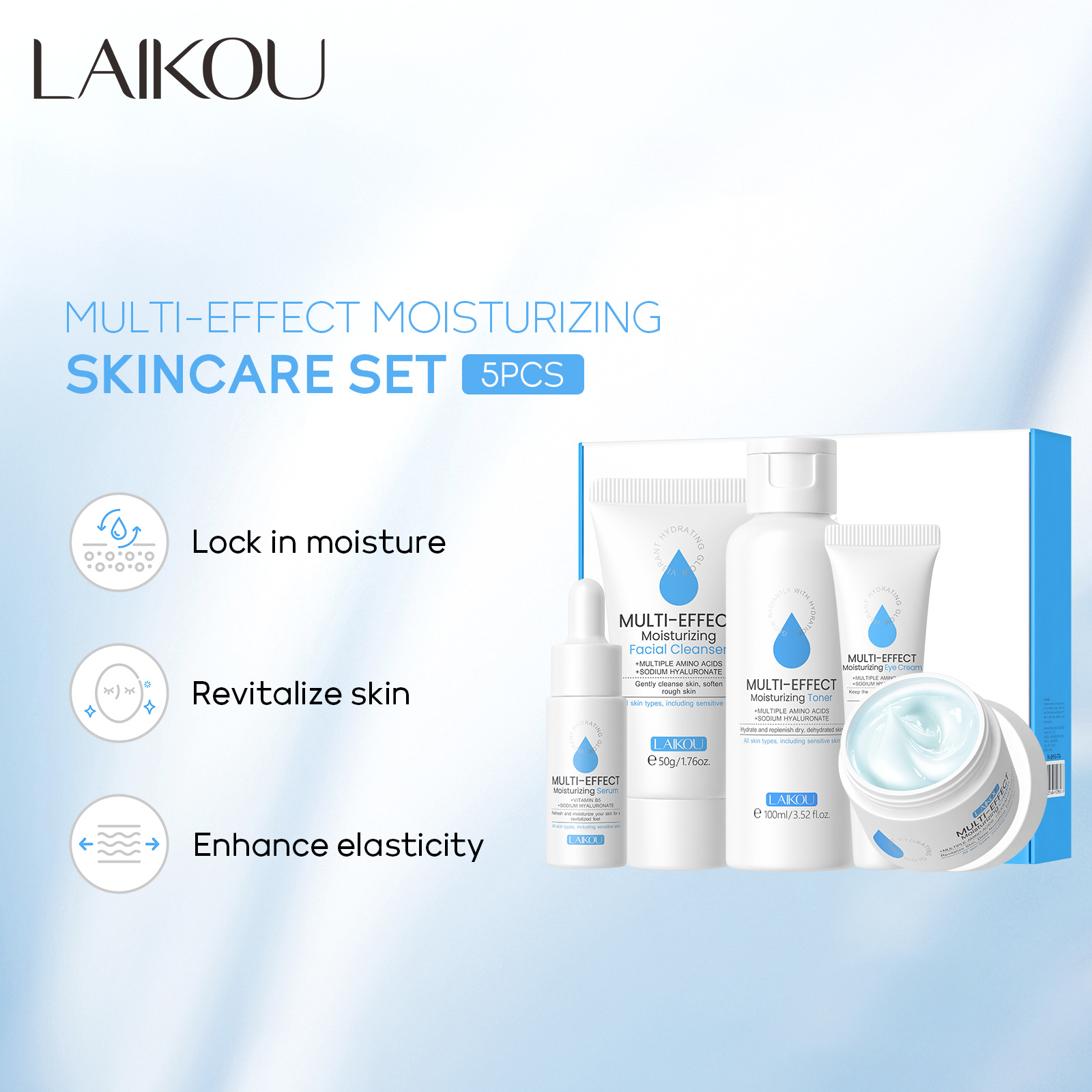 Cross-border new product Laikou five-piece facial care set, hydrating and moisturizing skin care products manufacturer wholesale supply full figure