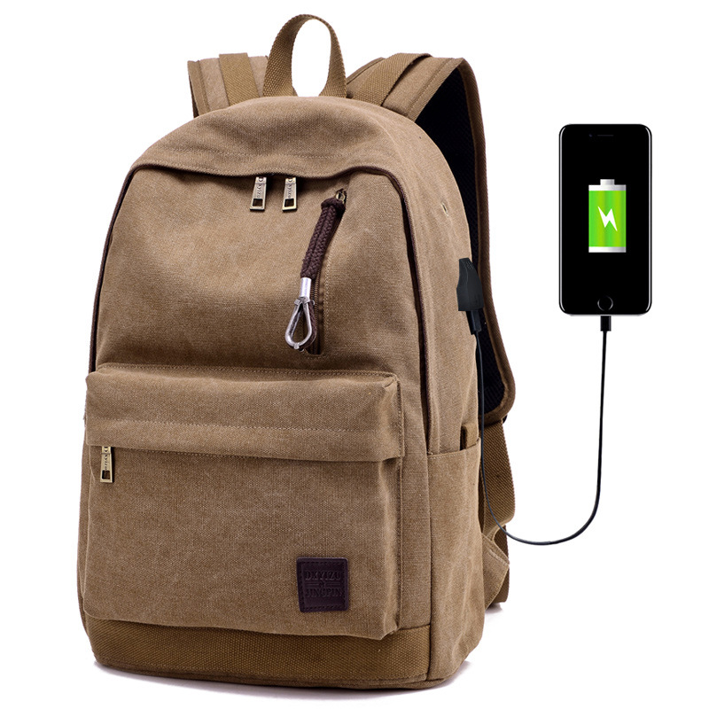 USB charging backpack for men, canvas Korean version outdoor casual travel backpack, sports bag, school style student schoolbag Item Picture