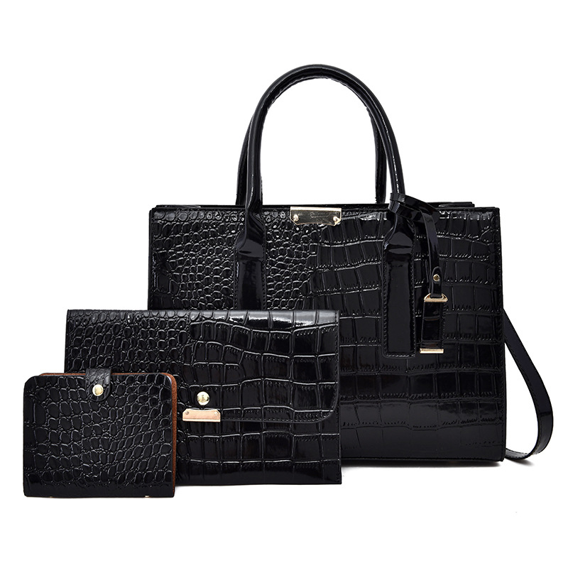 Three-piece set of women's bags for export, crocodile-patterned handbags, single-shoulder crossbody tote bags for Europe and America, one-stop cross-border delivery worldwide details Picture