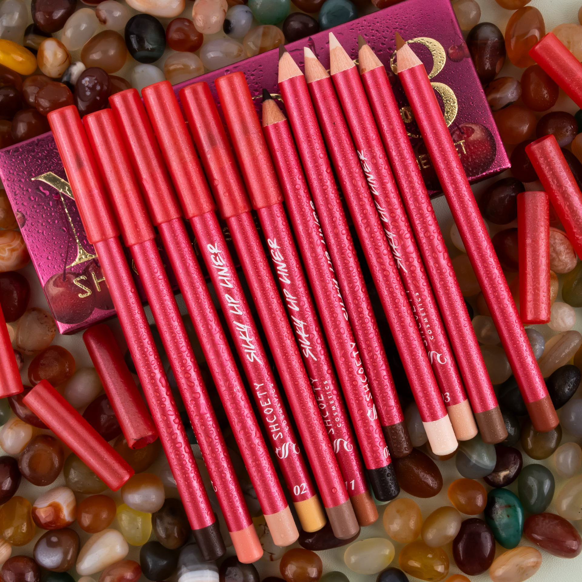 SHCOETY European and American Cross-border 12-color matte red Lip liner Pen Set, Nude color, long-lasting and non-fading third generation Specification drawing