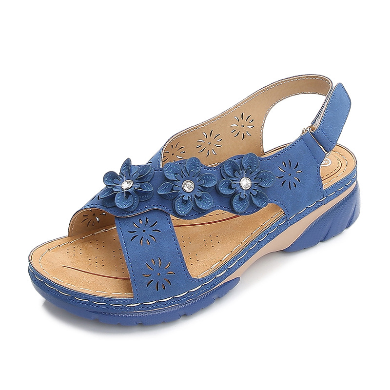 Cross-border best-selling women's sandals, 2021 new summer flower-patterned women's sandals from Europe and America, direct sales from foreign trade women's shoes manufacturer details Picture