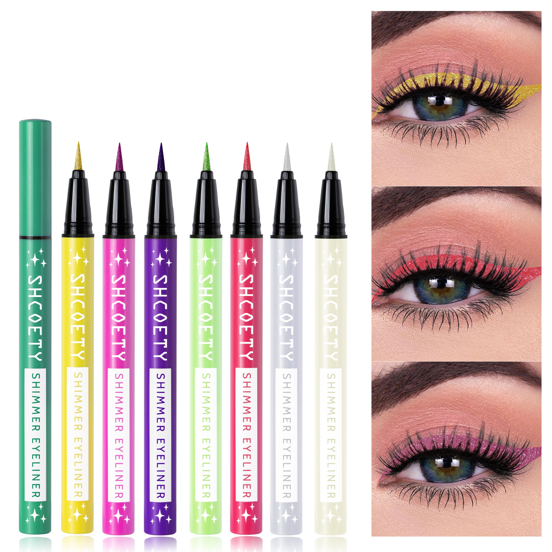 SHCOETY Colored Pearlescent Eyeliner Pen Set, pearlescent fine Sparkling eyeliner liquid, painted face color, waterproof and sweat-proof cross-border full figure