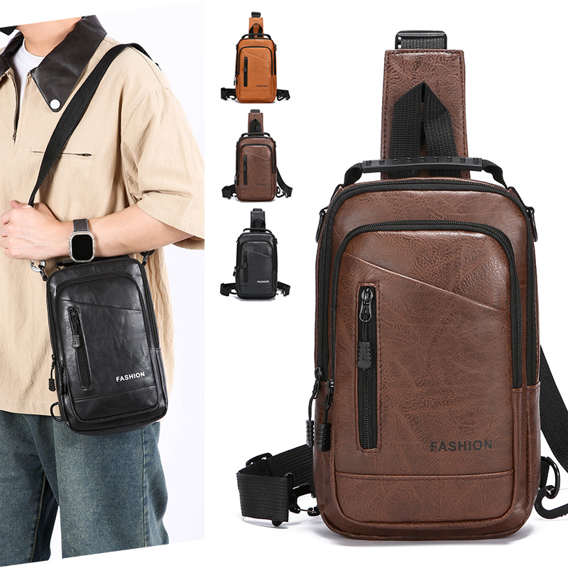 New soft leather chest bag, Korean-style single-shoulder bag, men's crossbody bag, waist bag, multi-functional small backpack details Picture