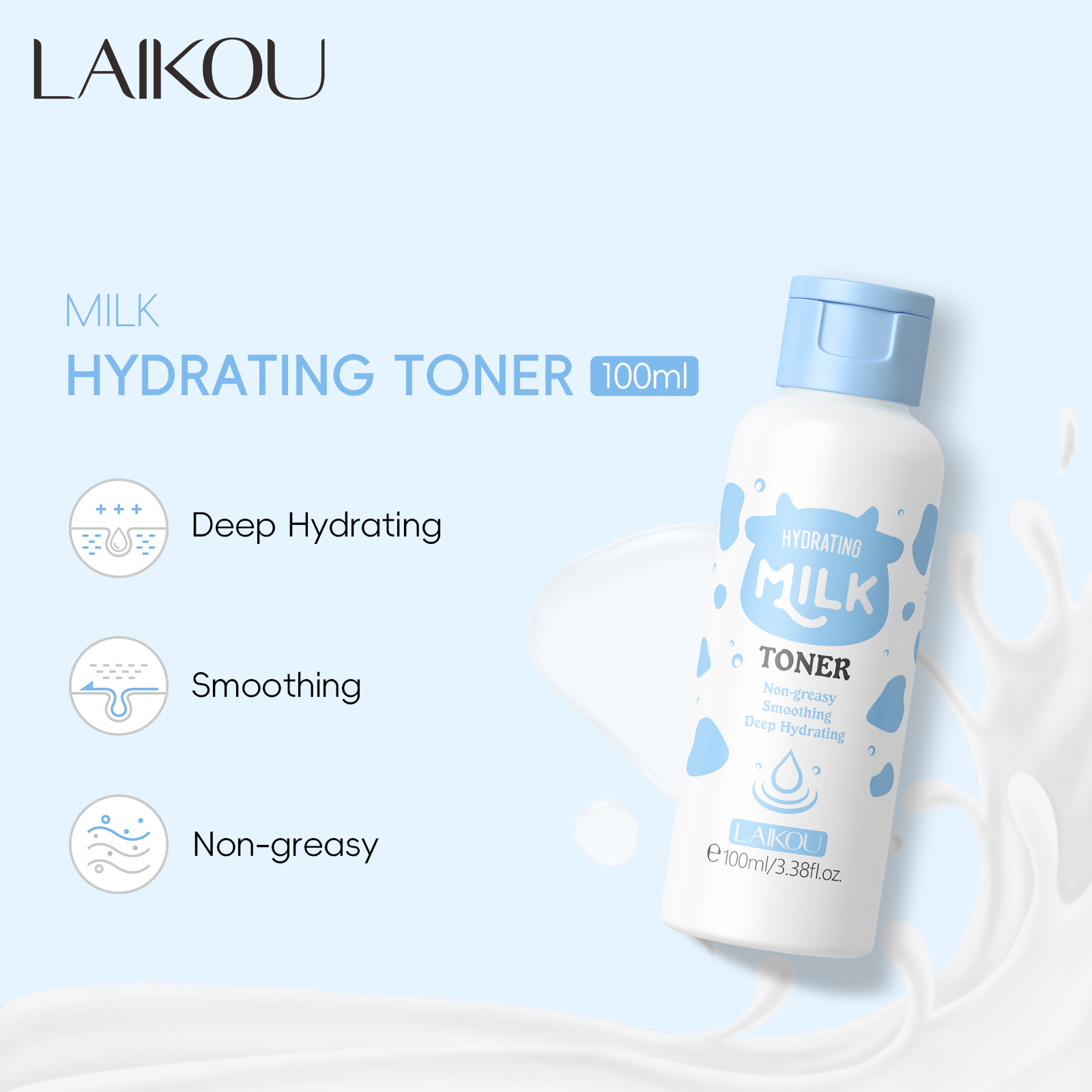 Cross-border LAIKOU Milk Toner 100ml Moisturizing, Hydrating and hydrating FDA skin care products in stock wholesale English full figure