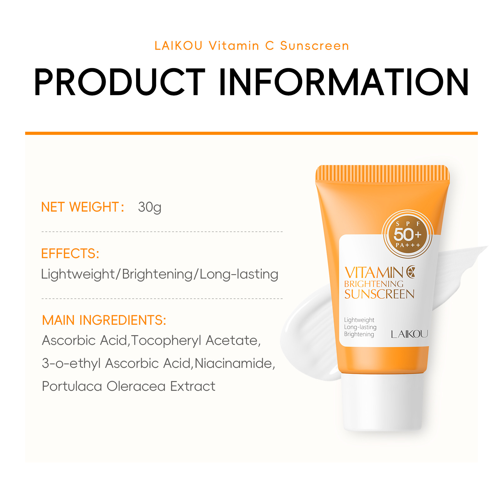 LAIKOU Vitamin c sunscreen Hydrating and Moisturizing Primer 30g Factory Stock, one-piece consignment Specification drawing