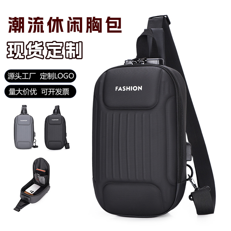 Men's crossbody bag with password lock, black large-capacity sports motorcycle bag, single-shoulder crossbody men's chest bag full figure