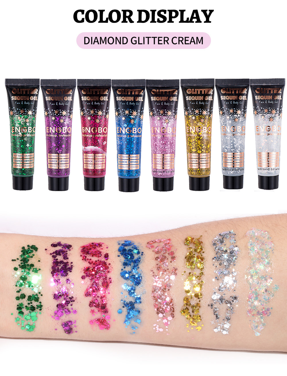 ENGBO Export Laser Sequin Gel Facial and Body Glitter Eyeshadow Cream Sequin Nightclub Body Lotion Stage Makeup details Picture