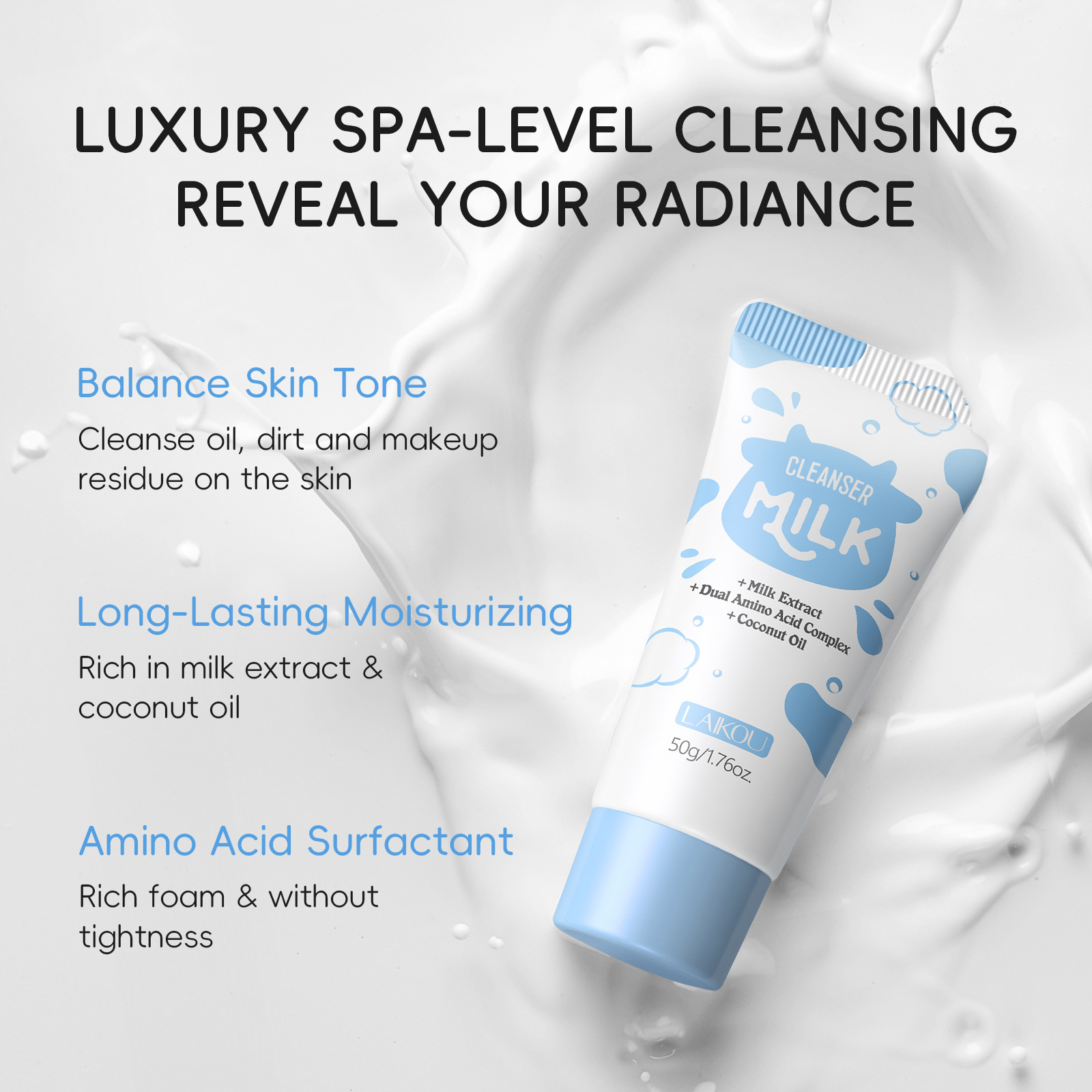 Cross-border new product Laicome Milk Facial Cleanser 50g hydrating, moisturizing and pore-cleaning. Manufacturer's in-stock facial cleanser wholesale Specification drawing