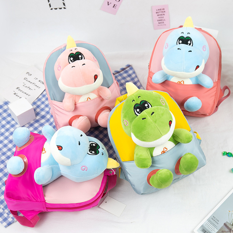 2023 New cartoon detachable doll kindergarten schoolbag, cartoon dinosaur plush children's and baby backpack full figure