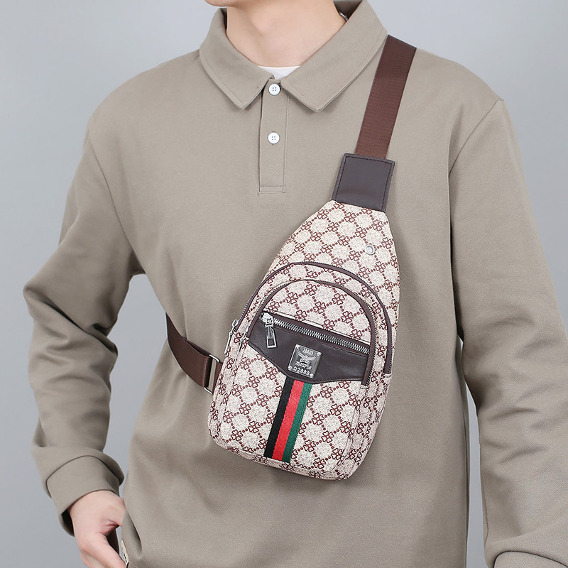 Cross-border chest bag, men's crossbody bag, travel shoulder bag, large-capacity leather bag, sports small backpack, multi-functional men's bag details Picture