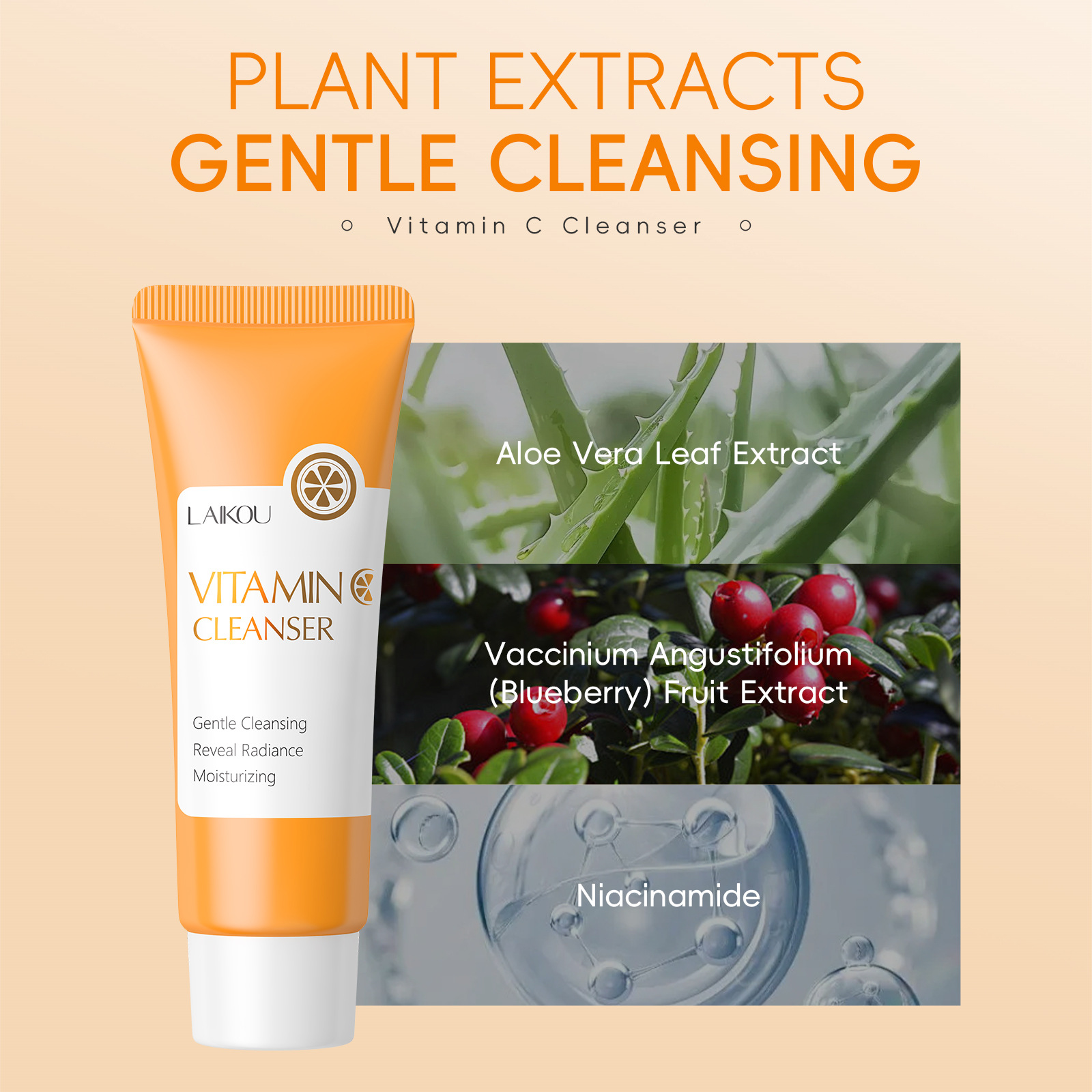Cross-border LAIKOU's new Vitamin c facial cleanser 100g moisturizing and pore-cleaning facial cleanser wholesale manufacturer in stock Application Scenario