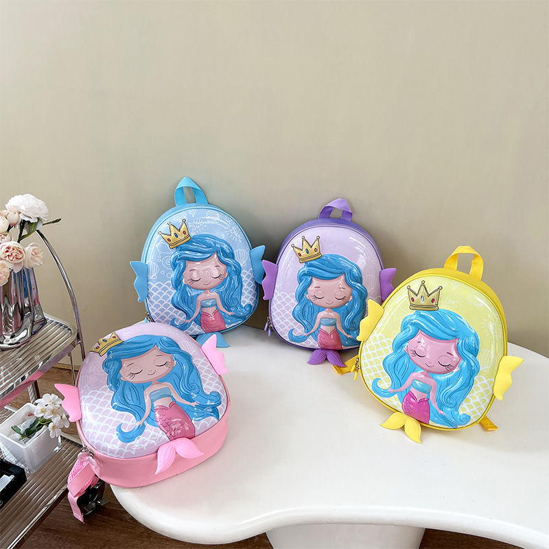 New cartoon kindergarten schoolbag for boys and girls aged 2-5, cute mermaid eggshell backpack details Picture