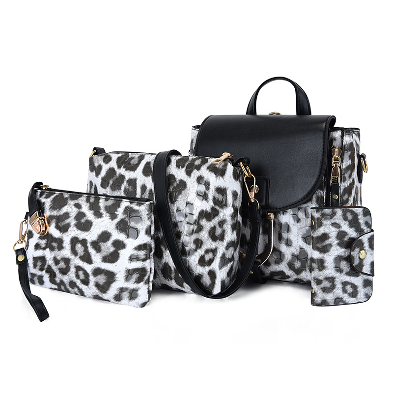 Factory direct sales women's bag 2024 New style fashionable large-capacity casual single-shoulder bag Leopard print four-piece set mother and child bag details Picture