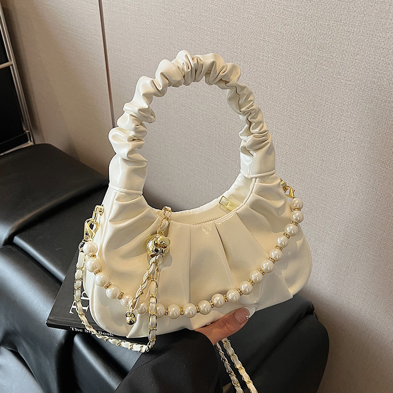 High-end pleated cloud bag Women's 2025 new style fashionable pearl hand-held shoulder bag chain versatile crossbody bag Specification drawing