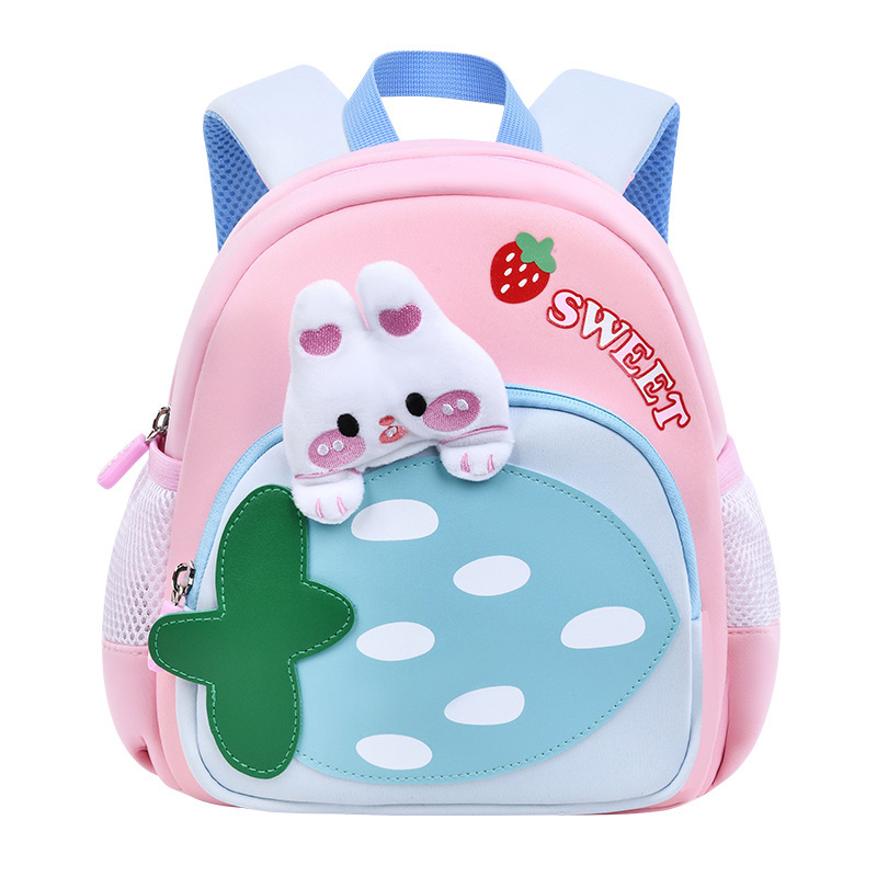 New kindergarten schoolbag, cute strawberry rabbit children's schoolbag, cartoon ultra-light, weight-reducing and anti-wandering children's bag Item Picture