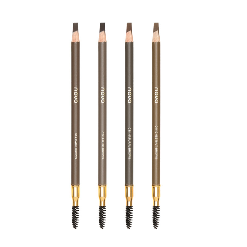 NOVO wooden hard-core double-ended eyebrow pencil is waterproof, sweat-proof, and does not fade. Each tip is distinct. It has a pencil style and can be used to shave duck beaks and flat heads Item Picture