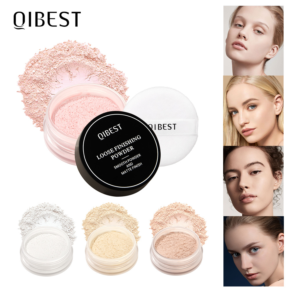 QIBEST Cross-border Loose Powder and loose Powder for long-lasting makeup, enhancing complexion without smudging, concealer powder compact, fine mixed oily skin setting powder full figure