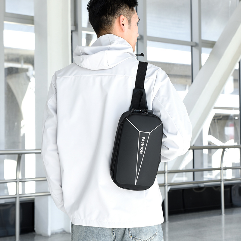 Cross-border business travel men's motorcycle bag, urban simple large-capacity chest bag, Oxford fabric multi-functional crossbody bag details Picture