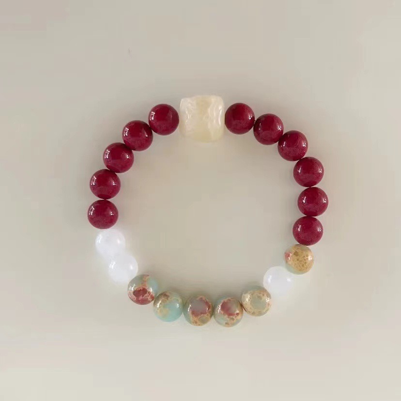 Natural white jade Bodhi Root Lion Dance cinnabar bracelet for women, a niche high-end accessory. Kunlun white jade Shoushan stone bracelet, 128 Application Scenario