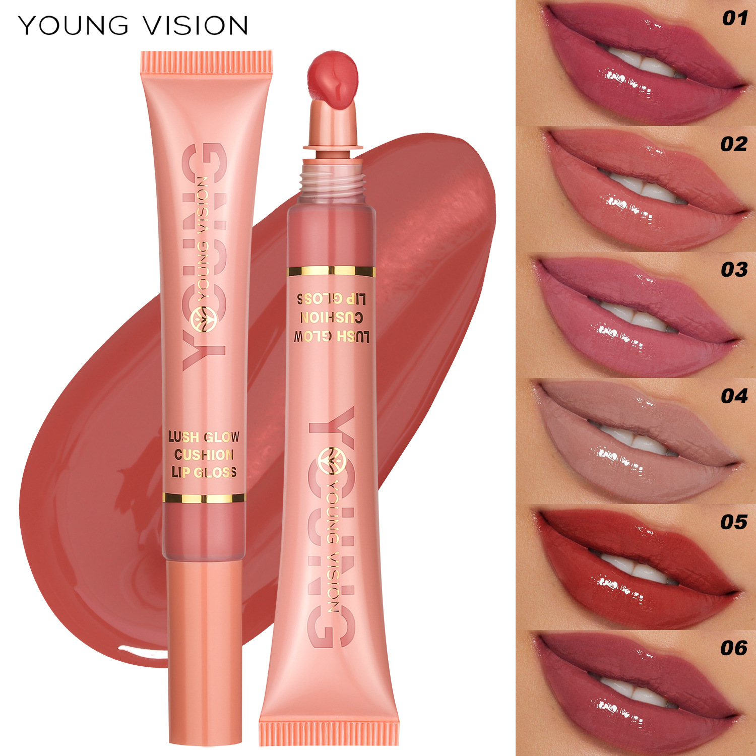 YOUNG VISION Liquid Water Glossy Lip Gloss Plush Brush head Squeeze Lip gloss Lip gloss full figure