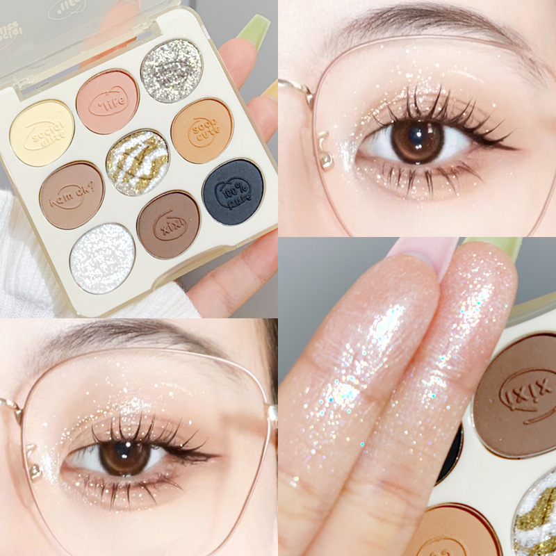 Makeup xixi's doodle Log: Nine-color Eyeshadow, Pearlescent, matte, Sparkling Daily, Low saturation, Plain boiled water, First Love Makeup details Picture