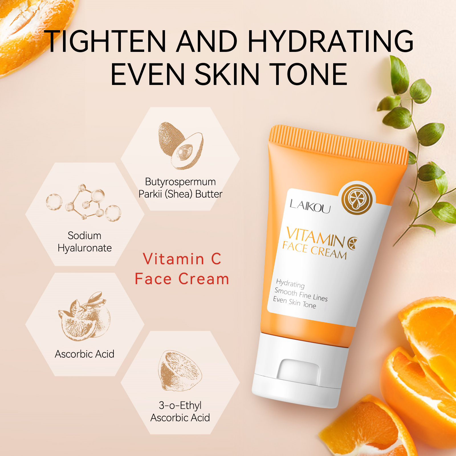 Cross-border LAIKOU Vitamin c Cream 30g Hydrating, Moisturizing and brightening Skin care product Orange Cream manufacturer's wholesale in stock Specification drawing