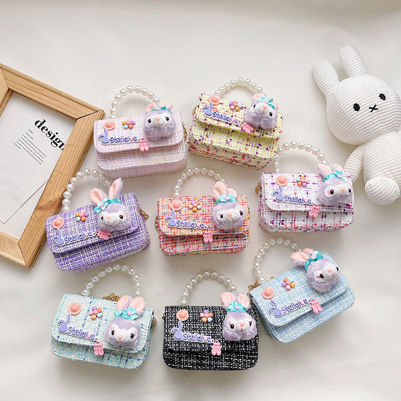 2023 New Princess Children's Bag, cute girl pearl handbag, Little rabbit decorated crossbody bag full figure